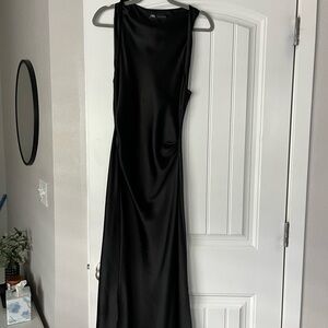 Zara Sleek Black Satin Maxi Dress